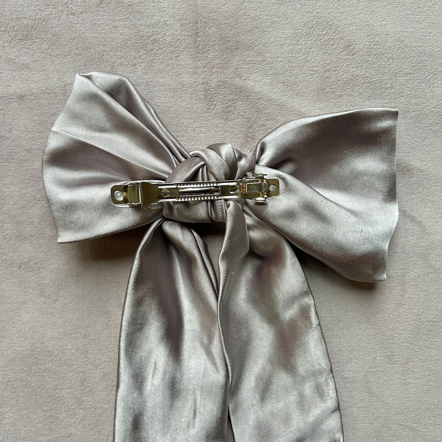 Dusky Lilac Large Satin Hair Bow on Silver Clip